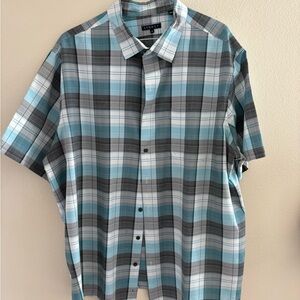 Synergy 2x Men's Teal and Gray Plaid Button Down Shirt